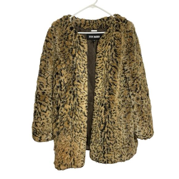 Steve Madden Faux Fur Coat Jacket Womens M Animal Print Tiger Leopard Mob Wife - Picture 1 of 10